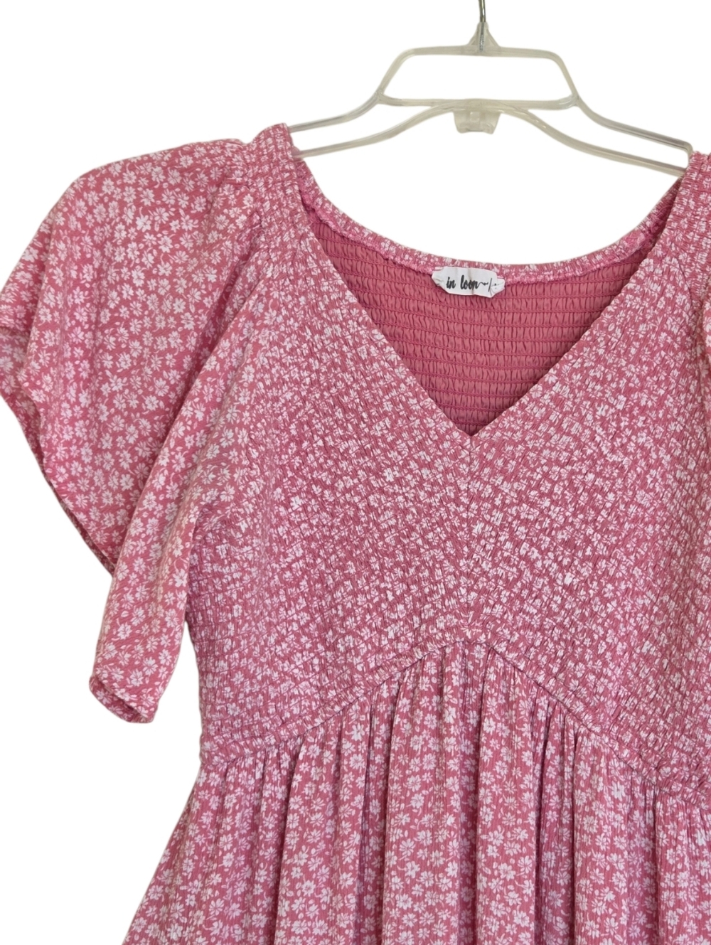 IN LOOM Ditsy Floral Mini Dress FLUTTER SLEEVE Smocked Bodice Lined M by In Loom - Picture 4 of 16